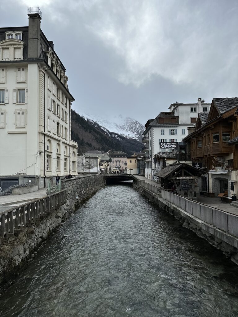 The Arve river that flows through the middle of Chamonix, France provides the perfect backdrop for many pictures.