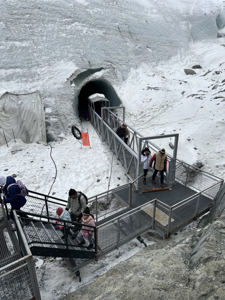 Entrance to the Mer de Glace glacier on Mont Blanc in Chamonix, France. 