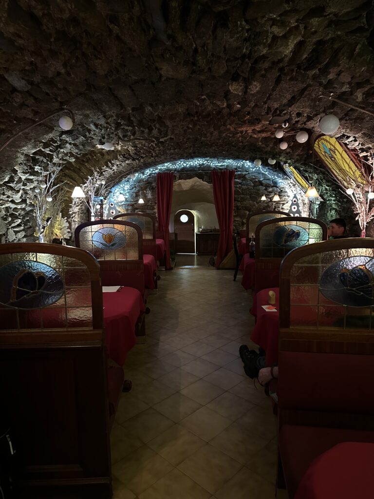 Dinner in a cave at Resturant Le Caveau in Chamonix, France. 